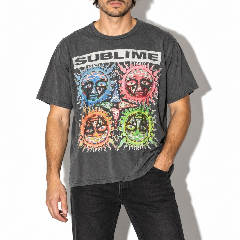 Sublime Sun Graphic T Shirt Mens 2XL Dark Gray Distressed Band Tee Short Sleeve